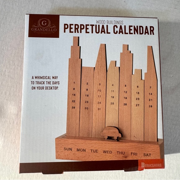 NEW IN BOX Berkshire Perpetual Calendar Cityscape Skyscrapers Wood Buildings - Picture 4 of 5